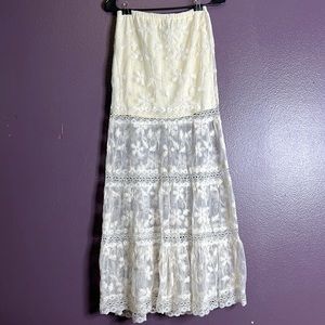 S Ivory/White Sheer Floral Embroidered Lace Maxi Skirt
